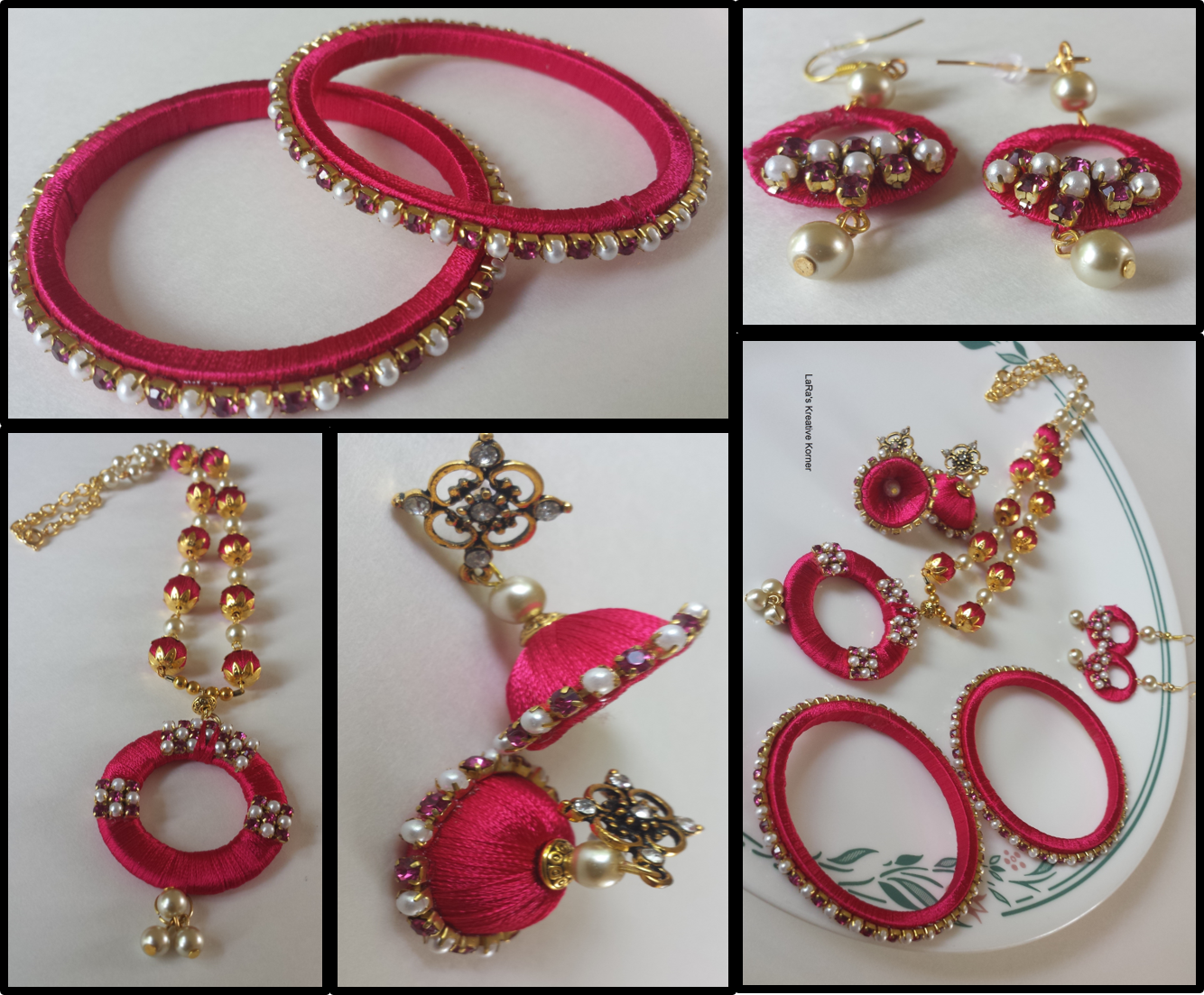 Fuchsia Silk Thread Jewelry Set, HANDMADE GIFTS