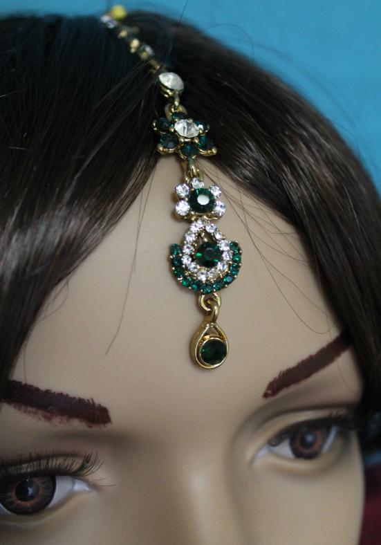 Emerald Green Mang Tikka Head Jewelry /w Stone Work, BELLY DANCING JEWELRY