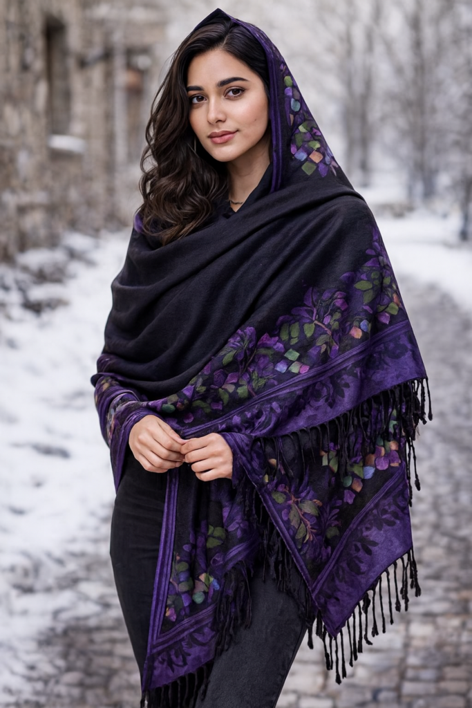 Pashmina Shawl, Angora Kashmiri Winter Wear Purple or Turquoise Wrap