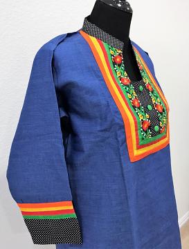 Blue Casual Kurti with Embroidery side