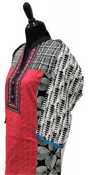 side view - Trendy Knee Length Red and Blue Kurti
