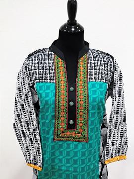 Front view - Trendy Knee Length Yellow and Green Kurti with Leggings