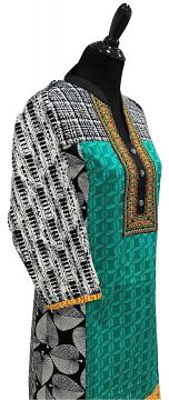 Side view - Trendy Knee Length Yellow and Green Kurti with Leggings