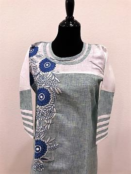 Front view - Floral Embroidery Sea Green Spring Kurti With leggings
