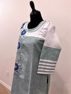 side view - Floral Embroidery Sea Green Spring Kurti With leggings