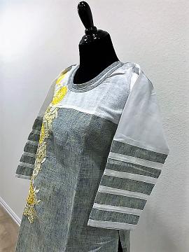 Side view - Floral Embroidery Grey and Yellow Spring Kurti With leggings
