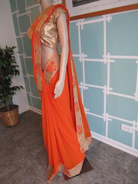 designer orange gold saree designer orange gold saree