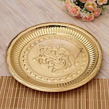 Brass thali with ganesha engraving
