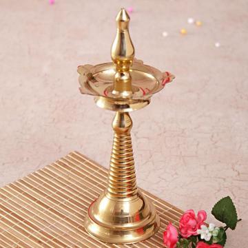 Long golden brass diya for puja