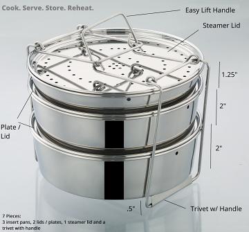 3 Tier Stackable Insert Pans for Instant Pot PIP to Cook, Serve, Store & Reheat