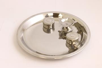 Stainless Steel Pooja Thali Set w/ Diya Katori