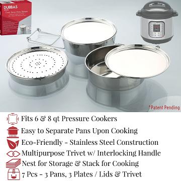 Insert Pans / Steamer for Pressure Cooker 6 & 8 Qt Instant Pot