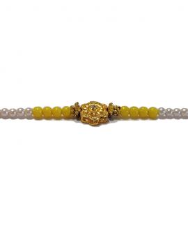 RAKHI Designed With a Golden Flower and Yellow Beads for Brother