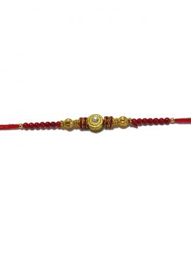 Traditional RAKHI Designed With Red Colored Stones and Beads for Brother