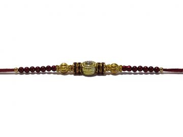 Traditional RAKHI Designed With Brown Colored Stones and Beads for Brother