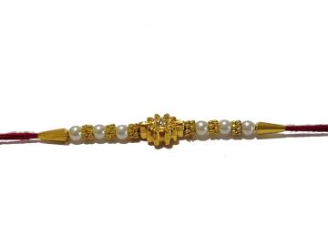 RAKHI Crafted in Golden Sun Like Flower With White Beads