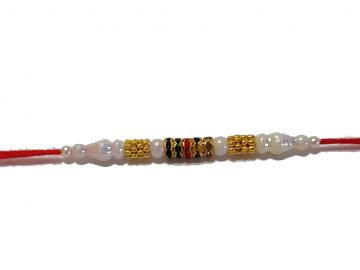 Traditional RAKHI With Muli-Color Stones and White Beads