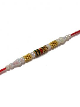Traditional RAKHI With Muli-Color Stones and White Beads