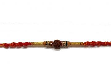 Traditional RAKHI Crafted in Gold W/ Rudraksha and Diamonds