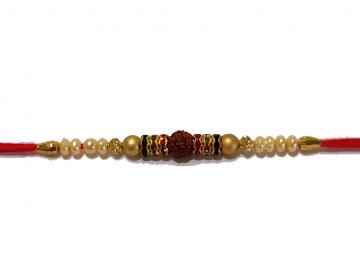 Traditional RAKHI Crafted in Gold W/ Rudraksha & beads