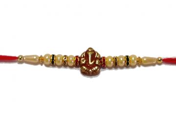 Ganesh RAKHI in Gold W/ White Beads