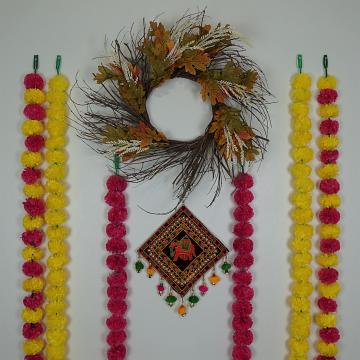 diwali party decor in pink and yellow theme