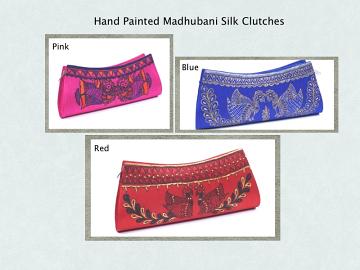 Hand-Painted Madhubani Silk Clutch with Peacock Motif