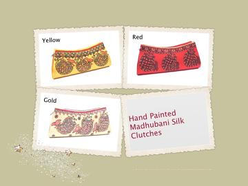 Hand-Painted Madhubani Silk Clutch with Fish Motif