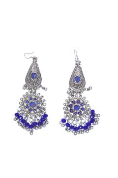 Afghan Metal Long Earrings - Royal Blue