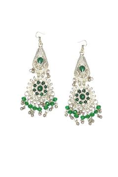 Afghan Metal Long Earrings - Green