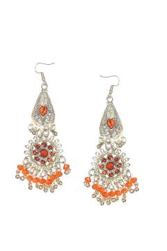 Afghan Metal Long Earrings - Orange