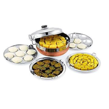 Copper Steel Multipurpose kadhai steamer for idli dhokla patra