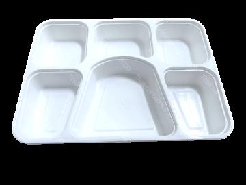 6 Compartment Disposable Microwave Safe White Thali / Tray w/ Lid 100 Pack  #43551