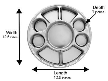 9 Compartment Silver Thali Plate - Dimensions