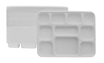 10 Compartment White Party Thali Plates - Double Stack