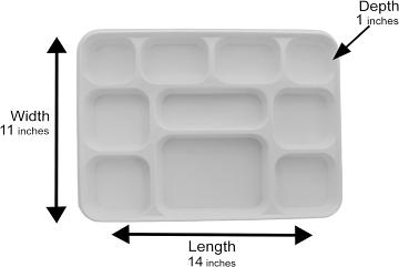 10 Compartment White Party Thali Plates - Dimensions