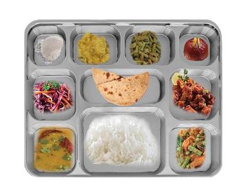 10 Compartment Silver Party Thali Plates - Life Style