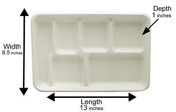6 Compartment Biodegradable Thali Plates  - Dimensions