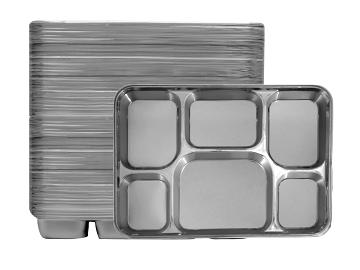 6 Compartment Disposable Silver Party Thali Plates - Double Stack