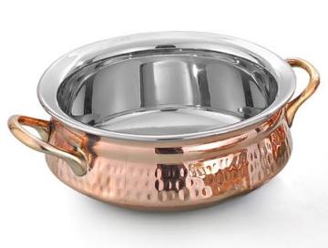 Copper steel Indian restaurant serving handi with handles