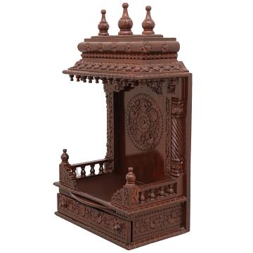 Feature the gopura wooden rosemandir positioned to the left side of the image