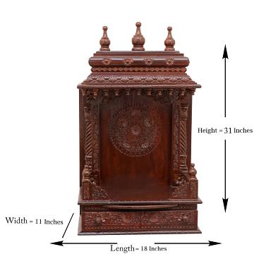 Display an image of the gopura wooden mandir with clear markings of its dimensions