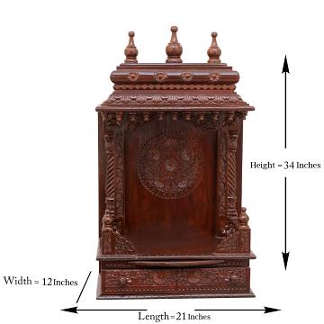 Display an image of the gopura wooden mandir with clear markings of its dimensions Display an image of the gopura wooden mandir with clear markings of its dimensions