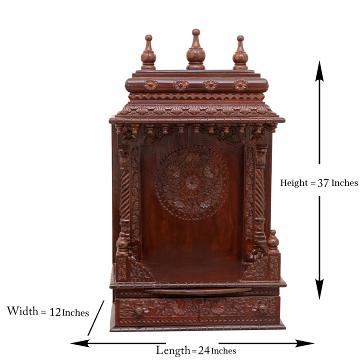 Display an image of the gopura wooden mandir with clear markings of its dimensions