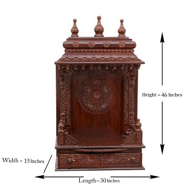 Display an image of the gopura wooden mandir with clear markings of its dimensions