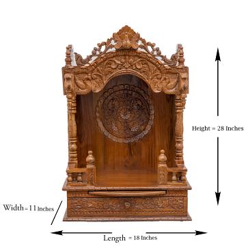Display an image of the mandap wooden mandir with clear markings of its dimensions