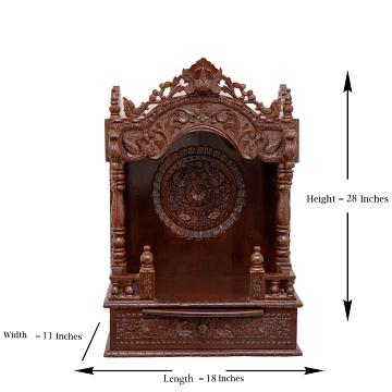 Display an image of the mandap wooden mandir with clear markings of its dimensions