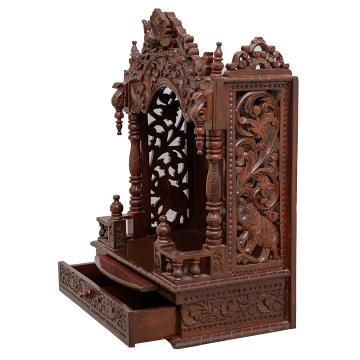 Feature the mandap wooden mandir positioned to the left side of the image