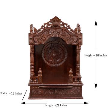 Display an image of the mandap wooden mandir with clear markings of its dimensions Display an image of the mandap wooden mandir with clear markings of its dimensions