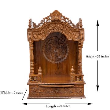 Display an image of the mandap wooden mandir with clear markings of its dimensions